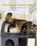 XL Cat Tree Tower for Large Adult Cats 20 lbs+, 25in Perch Bed, Condo Cave for Indoor Medium Kittens Rabbit Ferret Pet, Sisal Scratchers, Extra Large