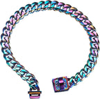 19 mm Dog Collar Rainbow Heavy Duty Stainless Steel Dog Colorful Luxury Training Collar Cuban Link with Durable Clasp Necklace Chain