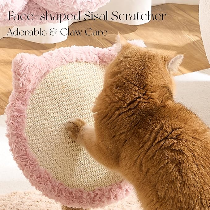 797Audio Flower Cat Tree, 37" Wood Branch Cat Tower, Pink Cloud Cat Tree with Scratching Post for Indoor Adult Cats, Luxury Cat Tree with Cat Scratch Pad & Interactive Squeaky Hanging Toy