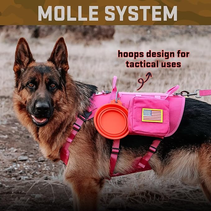 Forestpaw Dog Harness for Large Dogs,Tactical Dog Harness with Handle,No Pull Military Service Dog Vest with Pockets Adjustable for Walking Training,Hot Pink,Chest 21.5-45"