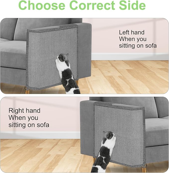 Cat Scratch Couch Protector,23.6" L*19.6" W Scratching Furniture Protector Pad,Cat Scratch Sofa Arm Sheild with Grey Natural Sisal for Protecting Couch Sofa Chair Furniture (Grey/Right Hand)