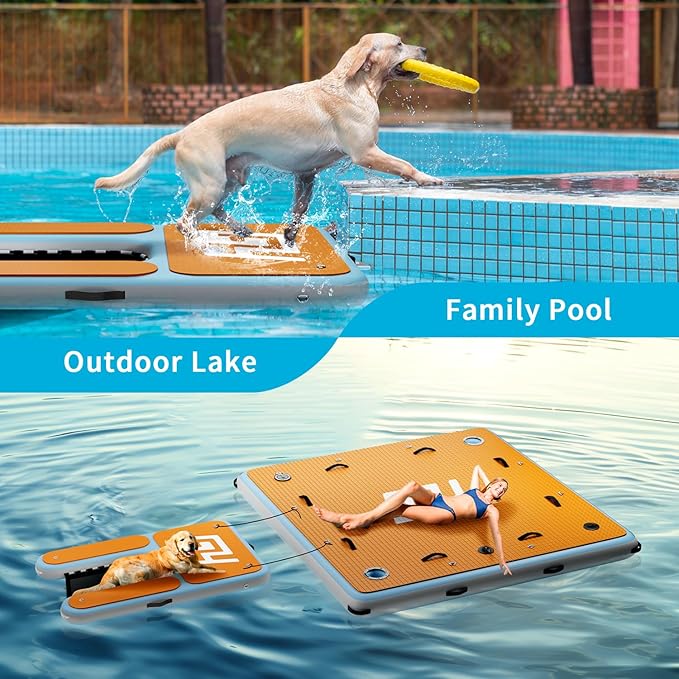 Inflatable Dog Water Ramp | 60×40" Dog Boat Ramp | Floating Ramp Ladder for Large Dogs Up to 230lbs | Non-Slip EVA Covered | Claw-Friendly & Stable | Dog Pool Dock for Lake, Pool, Boat, Dock
