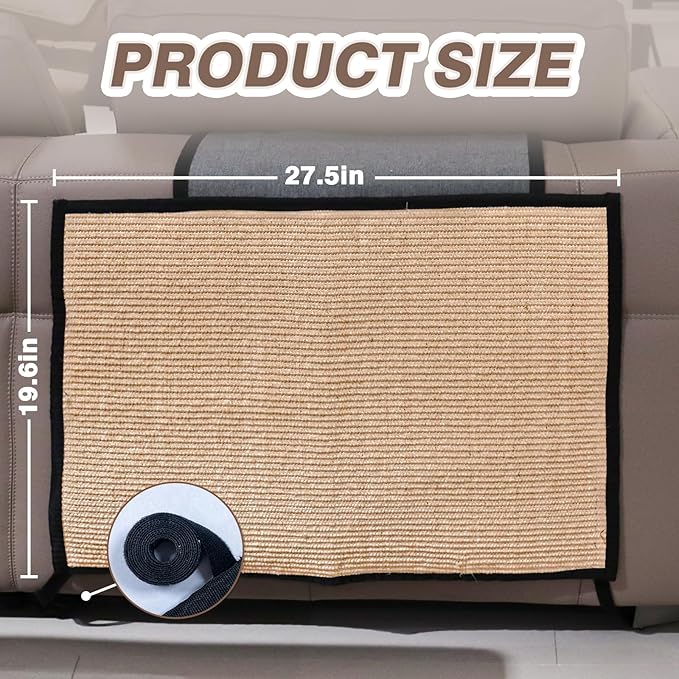2 Pcs Cat Scratch Furniture Protector Natural Sisal Anti-Scratching Mat for Sofa Couch Chair - Suitable for Both Left and Right Sides of Furniture, Easy to Set Up