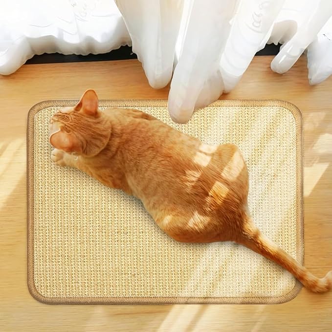 2 Pack Natural Sisal Cat and Rabbit Scratching Mat, 16" x 12" Horizontal Scratching Pad with Sticky Velcro Tape,Protects Furniture Sofa Carpet(Beige)
