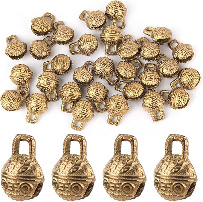 AUEAR, 30 Pack Vintage Brass Bells Mini Jingle Bell DIY Craft 11mm Small Tibetan for Jewelry Making Charms Pendants Wind Chimes Home Door Decor