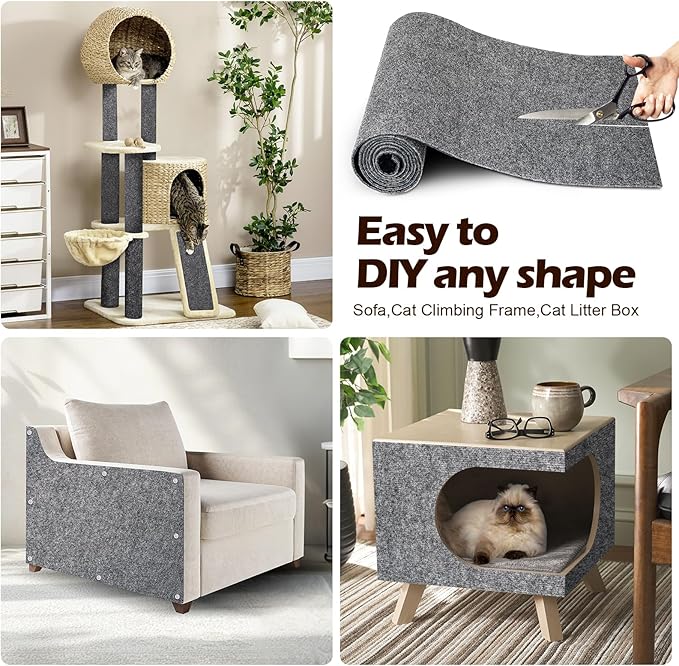 Cat Scratch Mat - 78.74"x15.74" Self-Adhesive Anti Scratching Pad for Couch, Trimmable DIY Cat Sofa Furniture Wall Cat Tower Protector, Replacement Pads for Pet Couch Protector from Claws Light Gray