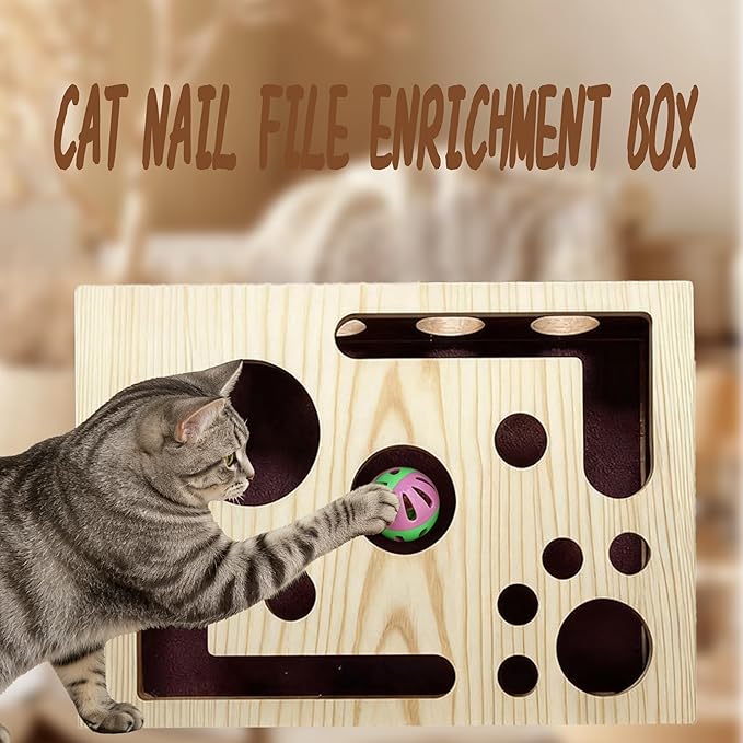 2026 New Cat Nail File Scratch Enrichment Box,Cat Scratchs Puzzle Enrichment Box, Cats Scratch Puzzle Toy with Snack Design, Sandpaper Inside for Indoor Scratching (Brown)