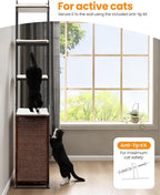 Wood Cat Tree Tower, 84 Inch Modern Extra Tall Cat Condo Trees for Indoor Cats Large Adult, XL Multi-Level Heavy Duty Wooden Sturdy Cat House Furniture with Platform Perch Bed Scratching Post