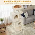 Tangkula 70 Inch Tall Cat Tree, Multi-Level Large Cat Tower with Sisal Scratching Posts, Plush Top Perch, 2 Condos, Hammock, 2 Dangling Balls, Cat Tree Tower for Indoor Cats Large Adults (Beige)
