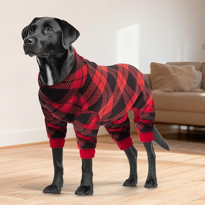 cyeollo Dog Pajamas Large Sized Dog, Warm Fleece Doggy Pjs Soft Doggie Onesie Stretchy Sweater for Large Dogs Winter Dogs Coat Pet Jammies Clothes Female & Male, Buffalo Plaid 3XL