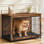 Feandrea 38.6" Dog Crate Furniture, Indoor Dog Cage Side End Table, XL Pet Wood Kennel for Large and Medium Dogs up to 70 lb with Multi-Purpose Removable Tray, Double-Door Pet House, Rustic Brown