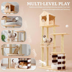 YITAHOME Stable Pine Wood Cat Tree, Multi-Level Cat Tower with Observation Perches, Sisal Scratching Posts, Removable Plush Bed & 2 Interactive Sisal Balls, Cat Furniture