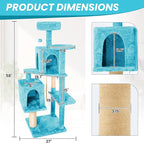 58in Large Cat Tree Tower for Indoor Cats with Soft Plush Hang Ball, Two Condos, Sisal Scratch Posts & Rope Play for Kittens/Adult Cats, Blue