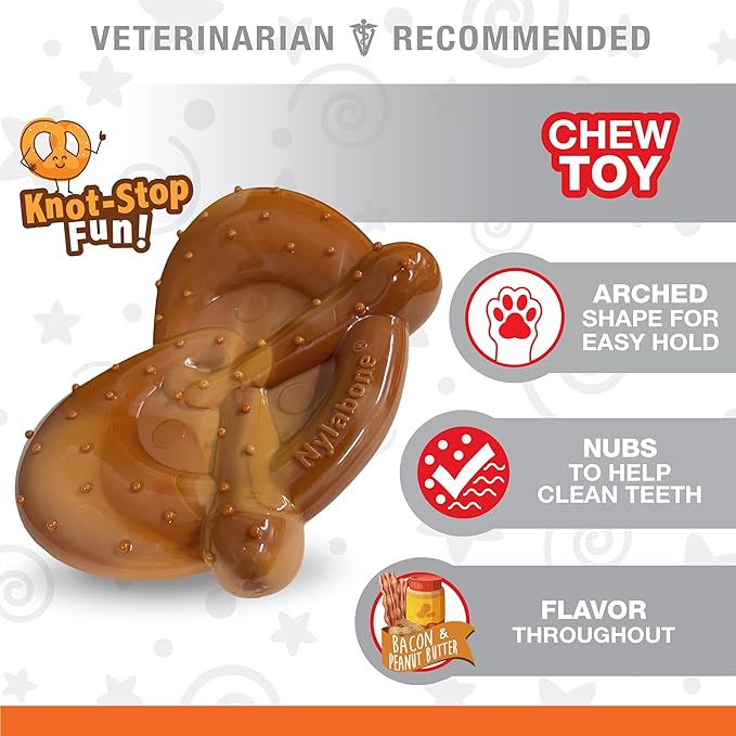 Nylabone Pretzel Power Chew Toy for Dogs, Dog Toys for Aggressive Chewers, Bacon & Peanut Butter Flavor, X-Large Dogs - 50+ lbs, 1 Count