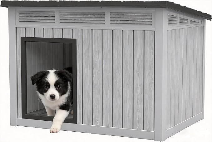 Bifanuo Outdoor Indoor Dog House for Small to Medium Dogs - Waterproof Design, Detachable Roof & Easy Assembly and Cleanup (Classic Grey, 32.1" L × 25.1" W × 24" H)