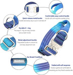 Tactical Dog Collar, 1.5" Wide Thick Heavy Duty Dog Collar with Handle, Soft Neoprene Padded Military-Grade Nylon Training Collar with Quick Release Metal Buckle for Large Dogs (Blue, L,XL)