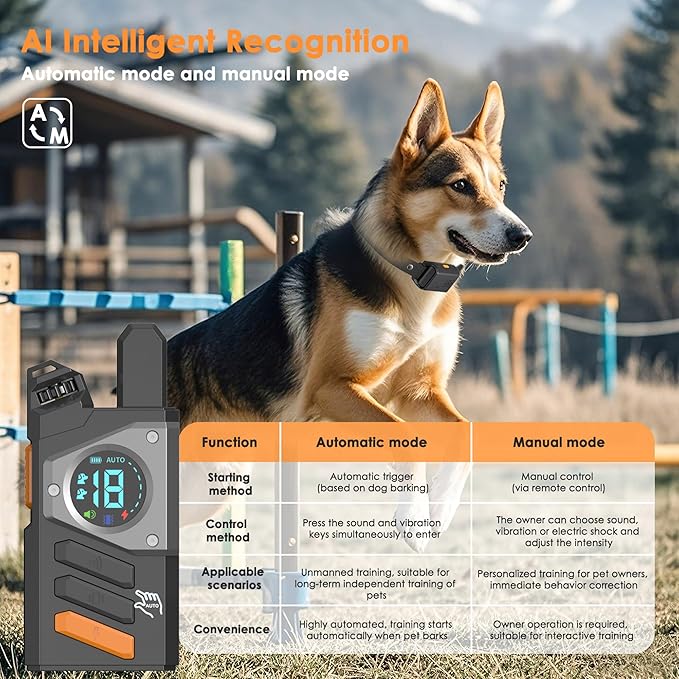 2-in-1 Dog Training Collar with Remote & Automatic Bark Control, Beep Vibration & Safe Static Modes, 3300FT Range, Adjustable Sensitivity, Rechargeable, for Small Medium Large Dogs