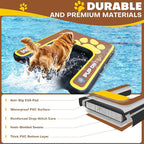 Beyond Marina Dog Pool Ramp - Inflatable Dog Water & Boat Ramp for Lake, Floating Pontoon Dock Ladder with Non-Slip EVA, PUP ON Full EVA, Extra Large 59" x 47" x 6", Teak/Yellow, Supports 230 lbs