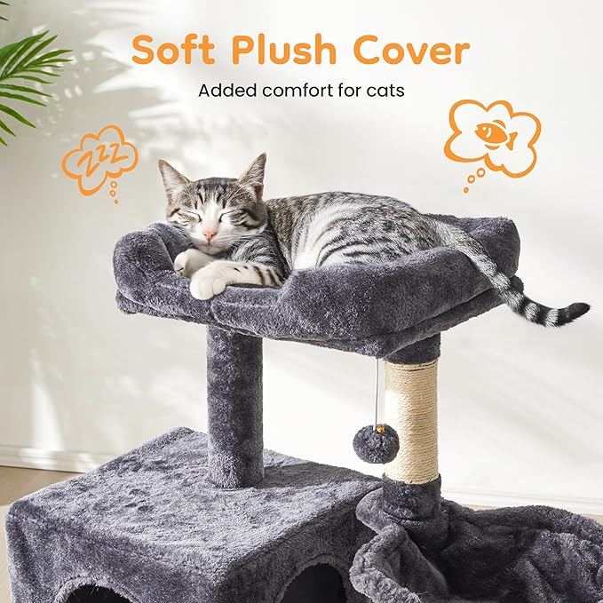 Multi-Level Cat Tree Tower for Large Cats with Scratching Posts, Condos, Perch, Hammocks & Toys, Cat Jungle Gym for Indoor Cats, Ideal for Multi-Cat Households, Dark Grey