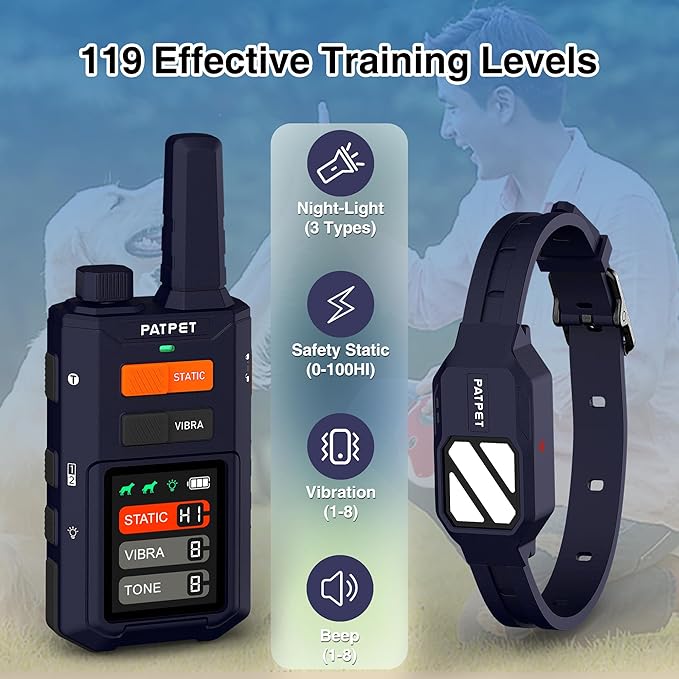 PATPET Dog Training Collar with Flash Lights - 4200FT Waterproof E Collar for Dogs Training 119 Training Levels, Rechargeable Electric Collars for 20 to 140 lbs Dogs