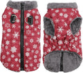 Warm Fleece Dog Coats with Durable Harness Buitl in D-Ring,Waterproof Puppy Jacket for Small Dogs,Dog Vest for Cold Winter,Red,Snow Pattern M