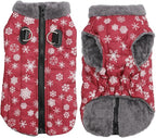 Warm Fleece Dog Coats with Durable Harness Buitl in D-Ring,Waterproof Puppy Jacket for Small Dogs,Dog Vest for Cold Winter,Red,Snow Pattern M