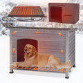 43.3'' Large Heated Outdoor Dog House Weatherproof with Anti-bite Metal Frame, Insulated Dog Kennel with Heating Pad for Outside, Dog Shelter for Small to Large Dogs (Grey)