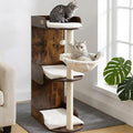 Modern Wood Cat Tree Tower for Indoor Large Cats, Cat Scratching Posts with Big Perch Bed, 44.8" Tall Multi-Level Wooden Cat Condo with Hammock, Removable Pads, Kitty Furniture, Rustic Brown