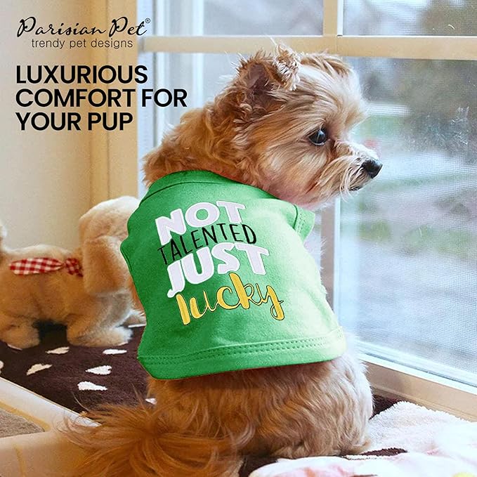 Parisian Pet Dog Shirt – 100% Cotton Green Shirts for Medium Dogs – Sleeveless Puppy Vest – Lightweight and Breathable Funny Pet Apparel – St. Patrick’s Day Dog Clothes - Stretchy T Shirts for Dogs