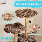 Modern Floral Cat Tree Tower with Real Wood Branch| Multi-Level Cat Tower with Scratching Posts | Cute Aesthetic cat Tree with Luxury cat condo for Indoor Cats (Leopard Flora)