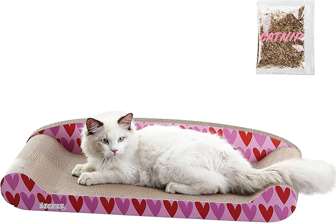 CSR1004A Montego 27.5" Coastal Patterned Cardboard Lounge Bed Cat Scratcher with Catnip, Pink/Red