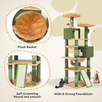 DWVO Cactus Cat Tree for Large Cats: 76" Tall with Self-Grooming Brush, Cute Kitten Climbing Tower for Indoor Kittens with Cat Condo, Top Perch, Basktet, Sisal Scratching Posts, Dangling Ball