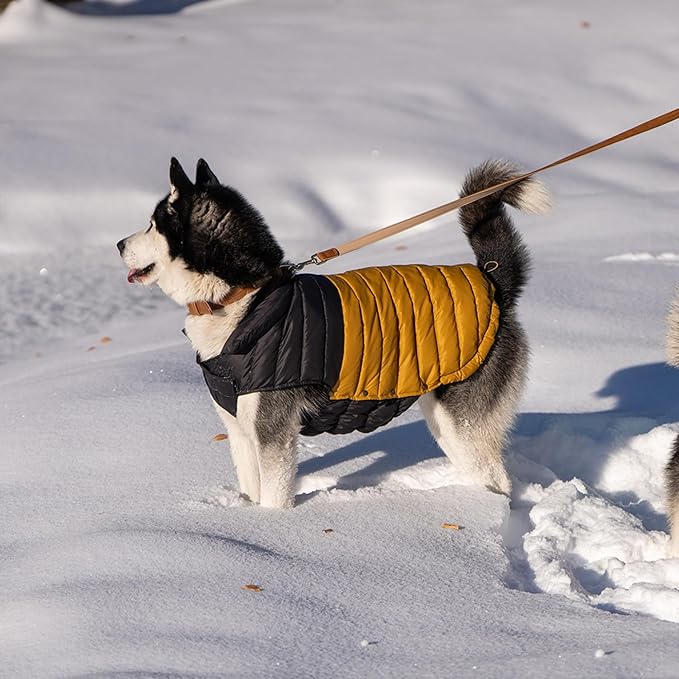 SPACE LION Dog Puffer Jacket, Down Winter Coat, Durable Outdoor Coat for Cold and Windy Conditions, Lightweight & Adjustable Fit Coats for Large Dogs, (BlackKhaki, Size24/2XL)