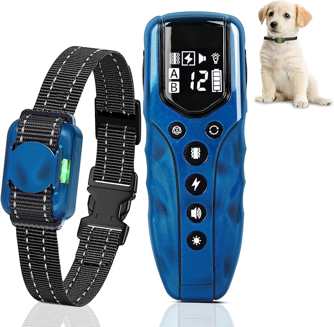 Ultra Small Shock Collar for Small Dogs, Dog Training Collar with Remote for Small Dogs 5-15lbs & Medium Large Dogs, Rechargeable, 2000ft Range, Collar with Beep, Vibration, Safe Shock,Blue