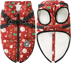 Aiboria Dog Jacket Windproof Fleece Dog Sweater with Padded Vest Chest Strap Harness Dogs Coat Christmas Red 3XL