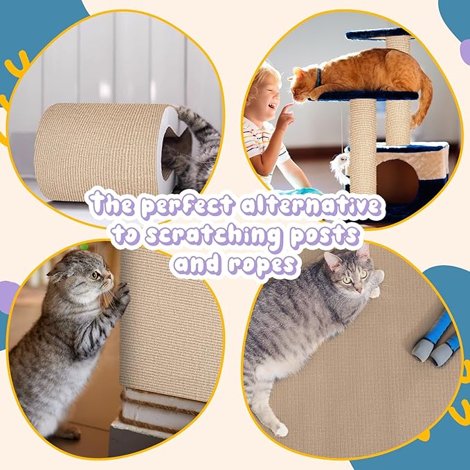 Qinyoung 3 Pcs Cat Scratch Mat 11.8 x 23.6 Inches Cat Scratching Post Carpet Cover Adhesive Replacement Cat Scratch Pad Wall Cat Scratcher Cat Carpet Protector for Couch Furniture Corner Cat Tree