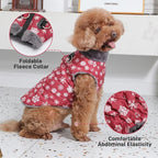 Warm Fleece Dog Coats with Durable Harness Buitl in D-Ring,Waterproof Puppy Jacket for Small Dogs,Dog Vest for Cold Winter,Red,Snow Pattern M