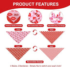 Valentine’s Day Dog Bandanas 2-Pack for Small to Medium Dogs - Reversible Hearts, Lips & XO Scarf, Pink & Red Pet Accessories for Valentine Gift