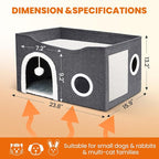 Indoor Heated Cat House, Adjustable Temperature Cat Heating Bed with Timer and Chew Resistant Cord, Large Cat House with Heating Pad for Small Medium and Large Cats