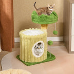 PETSITE 21.5-inch Cute Cat Tree, Small Cat Tree with Sisal Scratching Post, Cat Condo, Padded Top Perch, Interactive Spring and Dangling Ball, Ideal for Small Indoor Cats and Kittens, Green