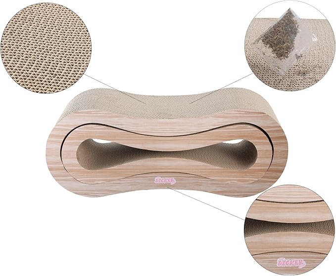 CSR1014C Suvi 26" Modern Cardboard Infinity 2-in-1 Lounge Bed Cat Scratcher with Catnip, Oak Wood