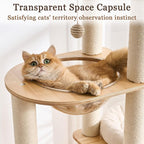 Modern Cat Tree Tower with Scratching Post for Indoor, Solid Wood Multifunctional Cat Tree Tower with Soft Bed, Space Capsule, Sisal Scratching Board, Grooming Post, Dangling Ball
