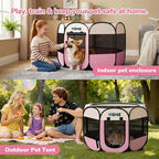 Dog Playpen, Portable Puppy Pet Crate Indoors for Small/Medium Dogs Cats Rabbits, Foldable Dog Cage Enclosure for Outdoor, Pop Up Dogs Tent Kennel with Carrying Case, Pink