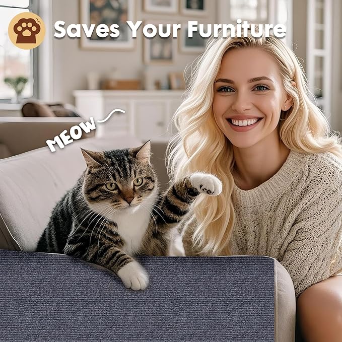 PowerKing Cat Scratch Furniture Protector, 78.7"x15.8" Self-Adhesive Cat Scratch Mat for Couch & Sofa, Trimmable DIY Cat Scratcher Pads for Indoor Cats (Dark Grey)