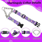 Martingale Dog Collar with Chain Stainless Steel, Nylon Dog Collar Flowers Pattern, Adjustable Training Walking Collar with Quick Release Buckle, Slip Chain Collar for Puppy Medium Large Dogs