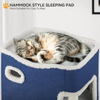 YITAHOME 2-Tier Cat House, Indoor Cat Cave Bed Playhouse, Cat Tunnels with Scratch Pad and Hideaway Cube, Cute Modern Cat Condo Furniture for Multi Small Cats, Classic (Blue)