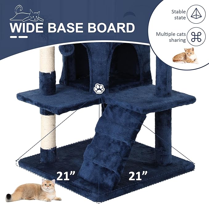 70" Multi-Level Cat Tree Tower with Scratching Posts, Toys & Condo - Space-Saving Design for Indoor Kittens, Compact Floor Footprint & Vertical Space for Multi-Cat Homes-Navy Blue