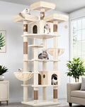 Globlazer Cat Trees and Towers for Multiple Adult Cats, 82-inch XXL Tall Cat Tree Tower for Indoor Cats with Scratching Post, 3 Perches, 2 Condos, 2 Hanging Baskets, F82, Beige