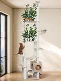 Large Cat Tree Floor to Ceiling Tower, Adjustable Height 77-101 Inches Tall, Climbing Cat Activity Furniture with Thickened Posts, Hammock Bed and Condo for Indoor Cats, White