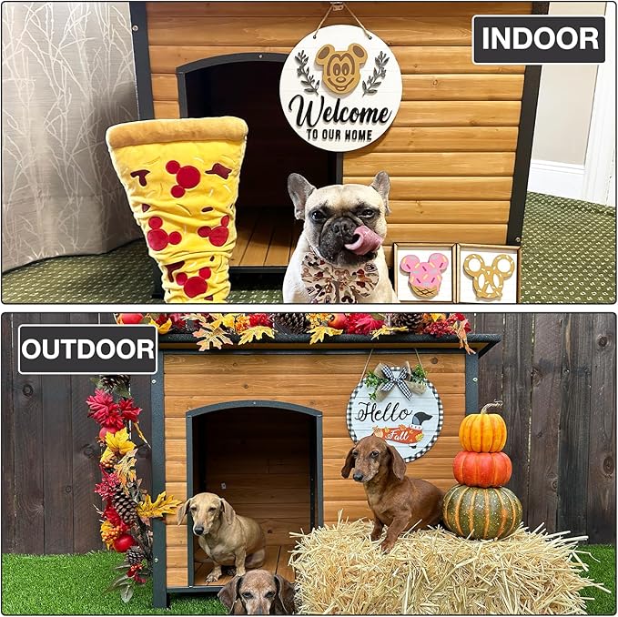 43.3’’ Large Dog House Outdoor Weatherproof Dog Kennel with Upgraded Thickened Metal Frame, Dog Shelter with PVC Curtain, Openable Roof and Removable Floor, Easy to Clean (Brown)